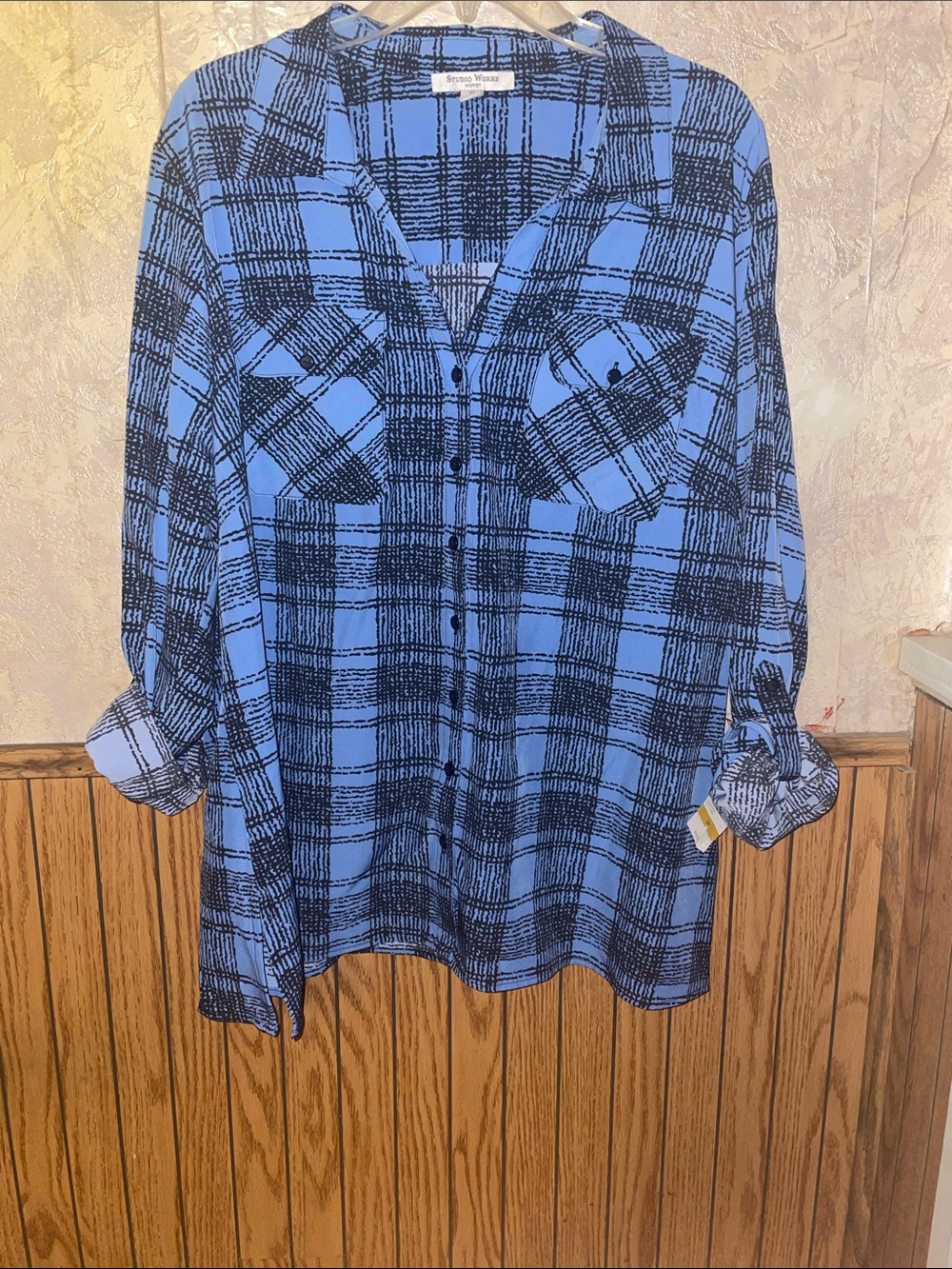 Black & blue plaid studio works top (3X)(nwt)